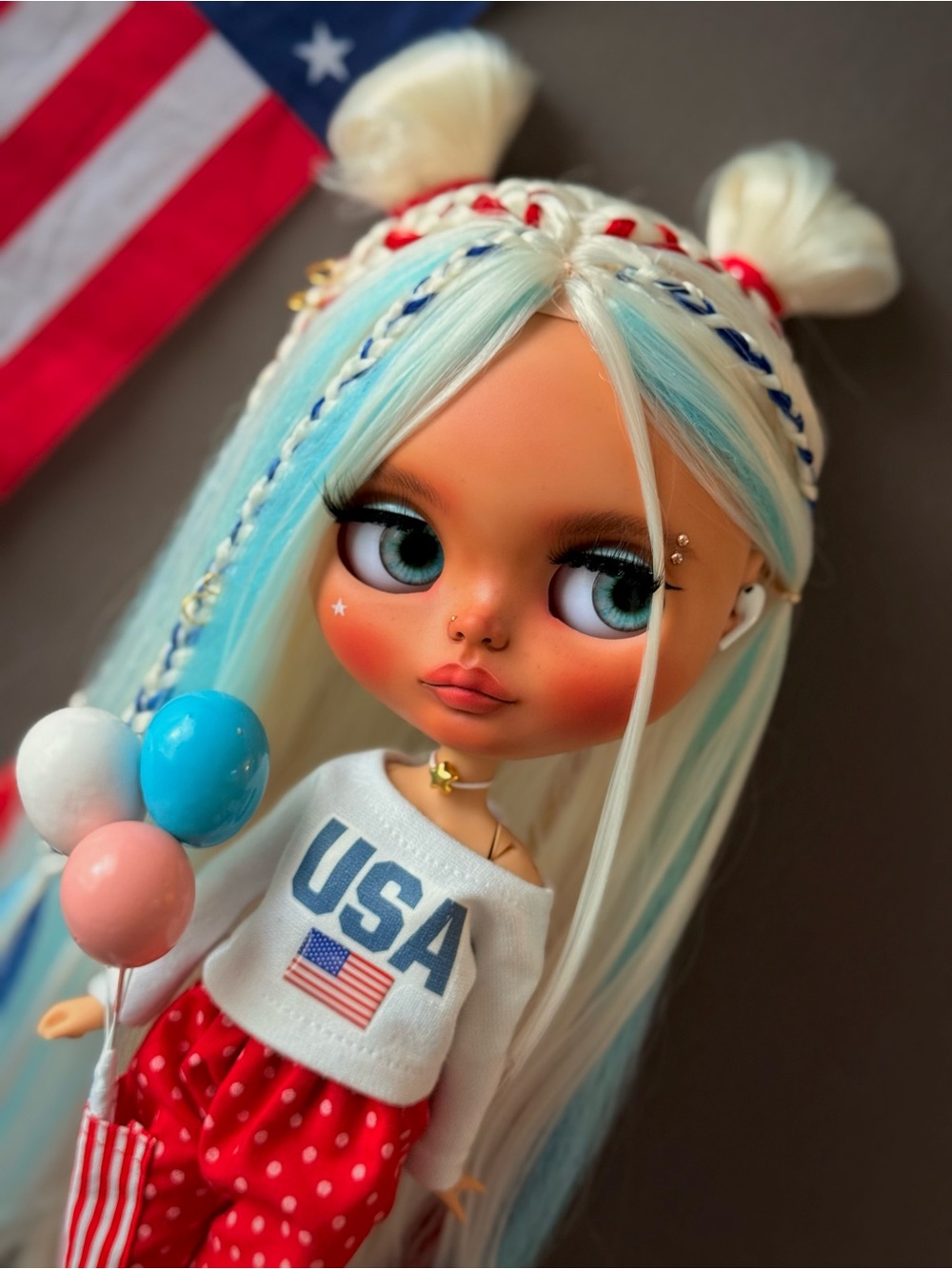 OOAK Blythe doll Liberty USA roller girl custom  collectible art doll